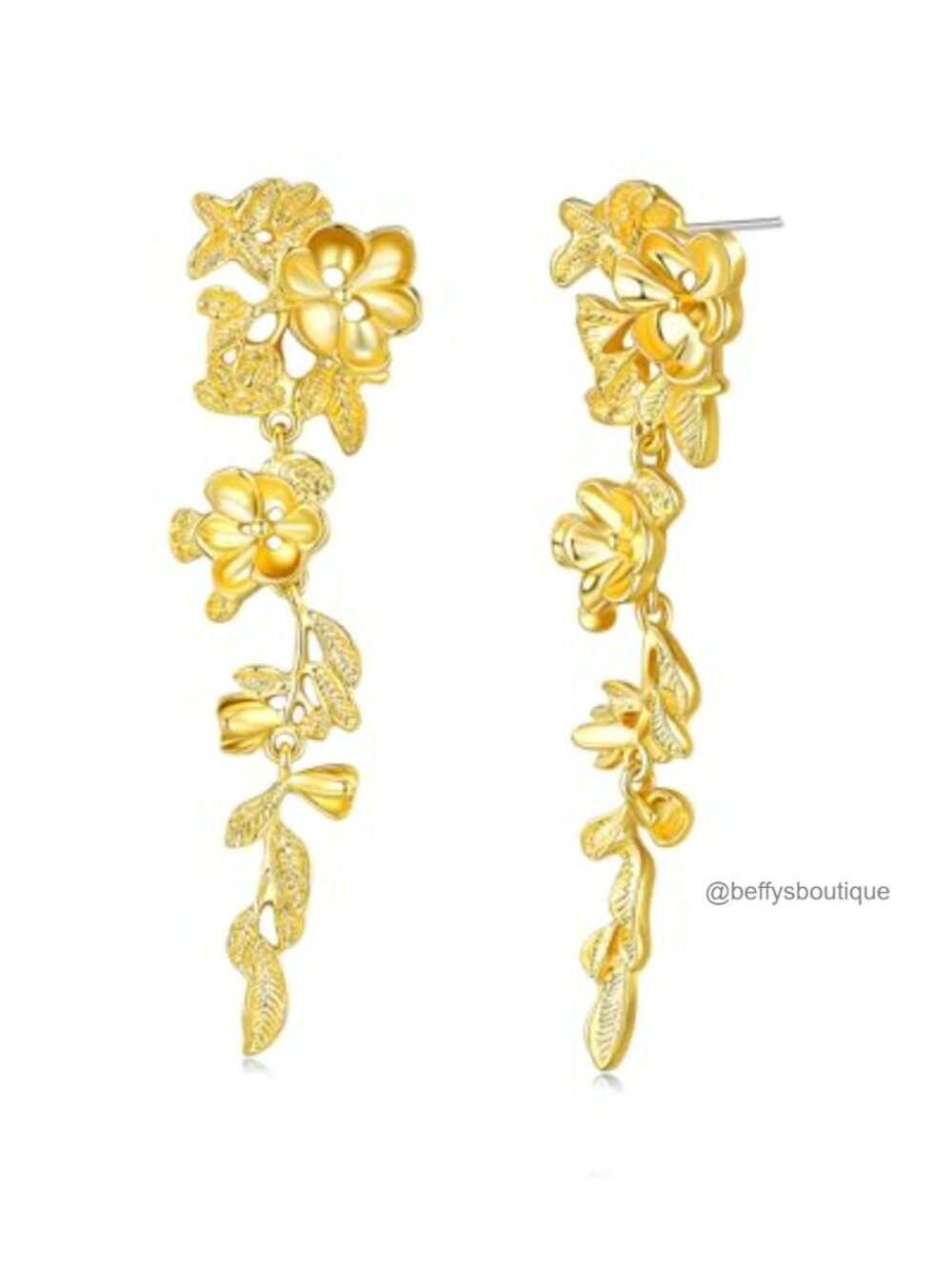 18K Gold Plated Chunky Flower Drop Dangle Earrings Handmade Statement